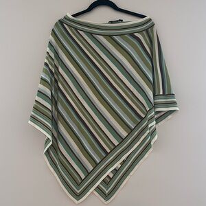 BCBG MAX AZRIA Women Cape Poncho Sweater One Size Green Brown Stripe